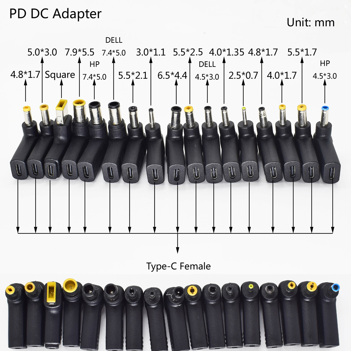 1pc Universal Notebook Laptop DC Plug to Type-C Female Adapter 17 Sizes Optional