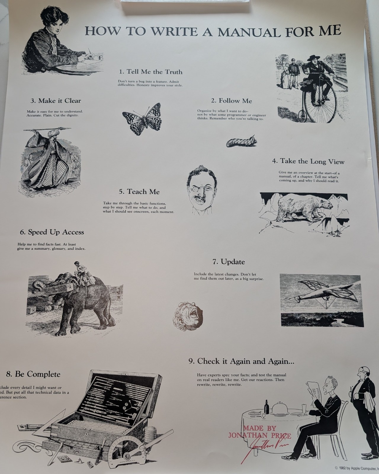 Signed/Vintage 1982 Apple Computer How to Write a Manual for Me Poster Framed