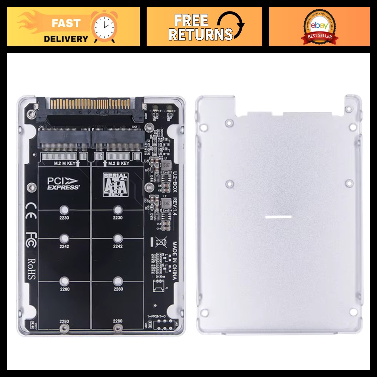 Cased M.2 NVMe SSD to U.2 SFF-8639 Adapter Card for PCIe 3.0 x4 Desktop Use