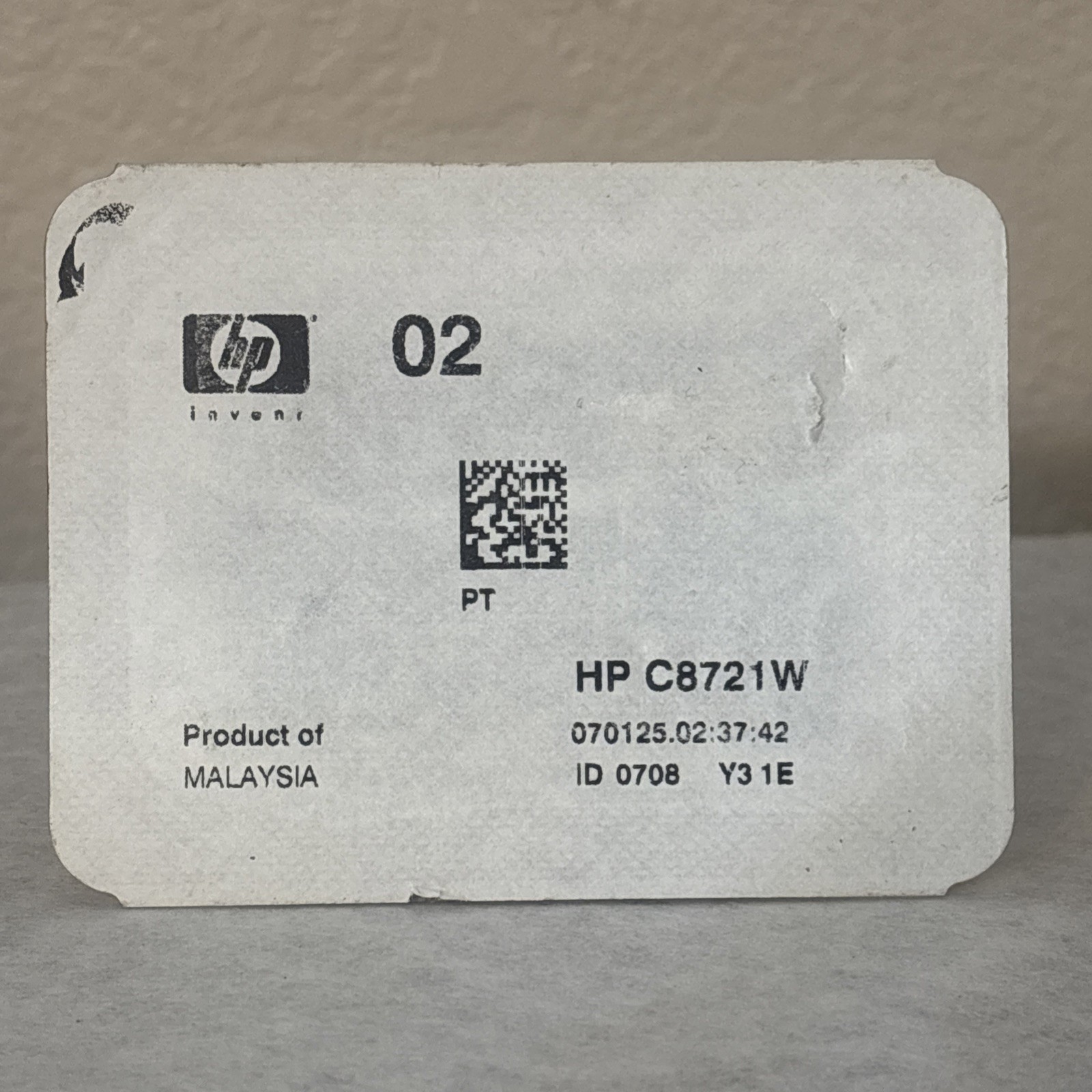 HP Invent 02 Black Ink Cartridge C8721W Genuine Factory Sealed New In Pack 0708