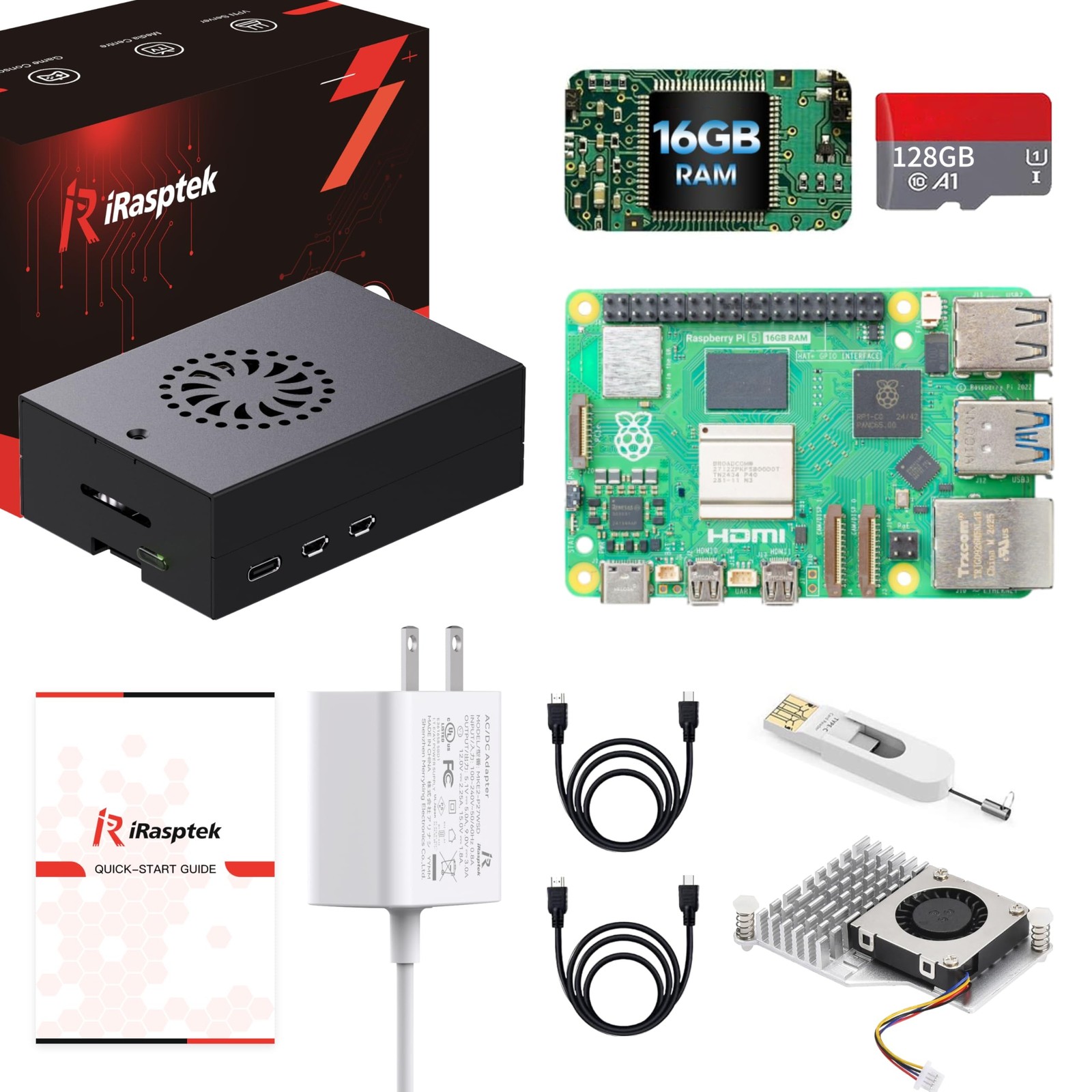 iRasptek Starter Kit for Raspberry Pi 5 16GB RAM - Pre-Loaded with 128GB Edit...