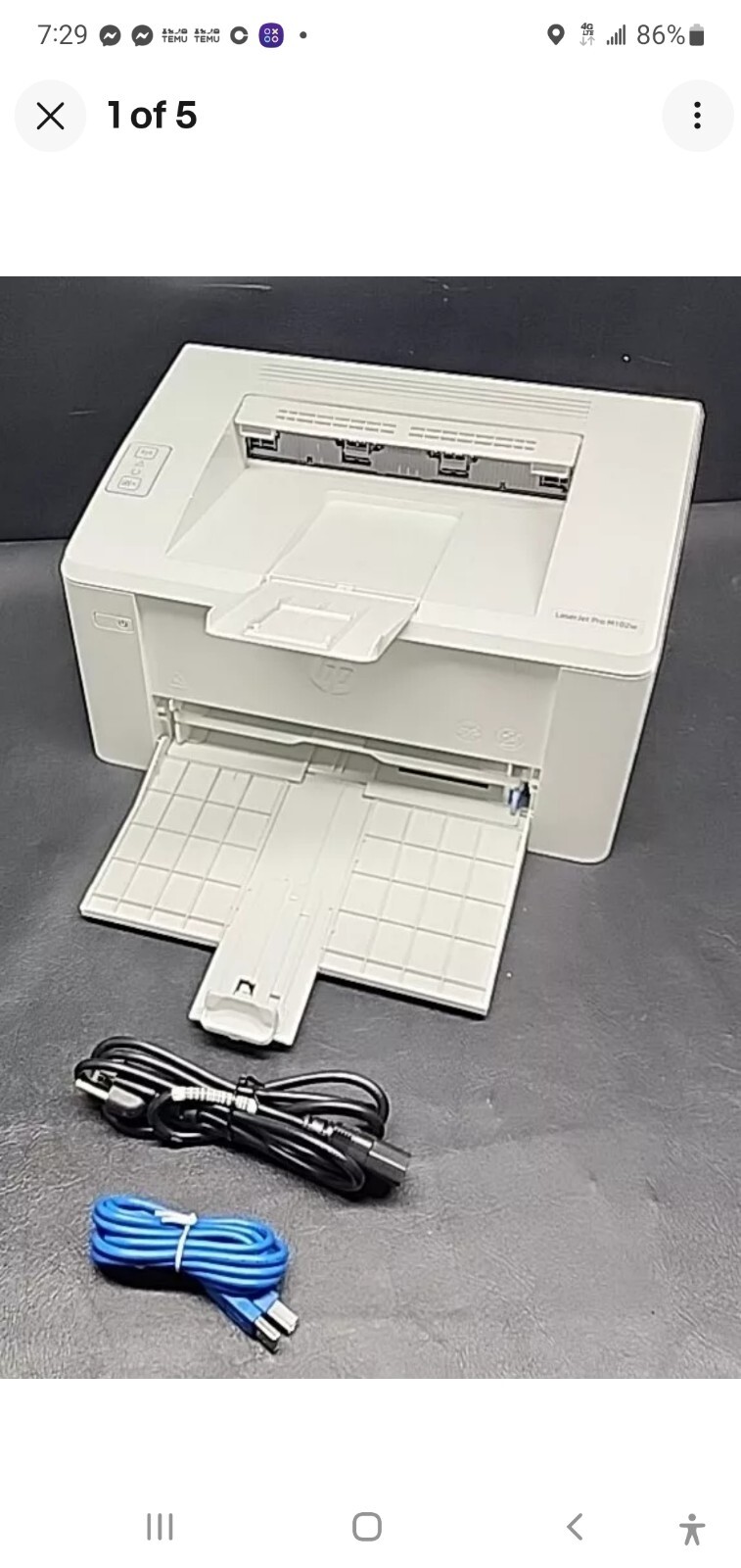 HP Laser Jet Pro M102w Wireless Monochrome Laser Printer + USB CABLE