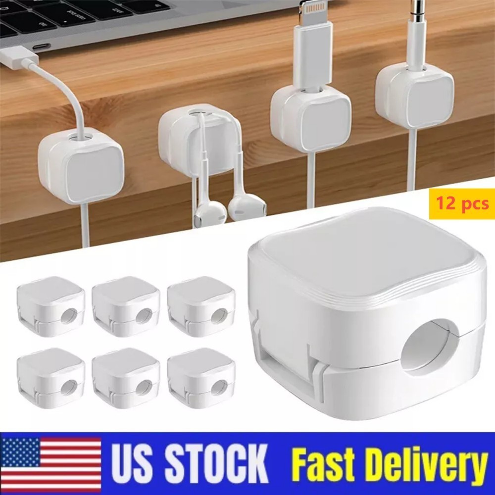 12 Pcs Cable Clip Grip Desk Wall Organizer Wire Cord Type USB Charger Holder US