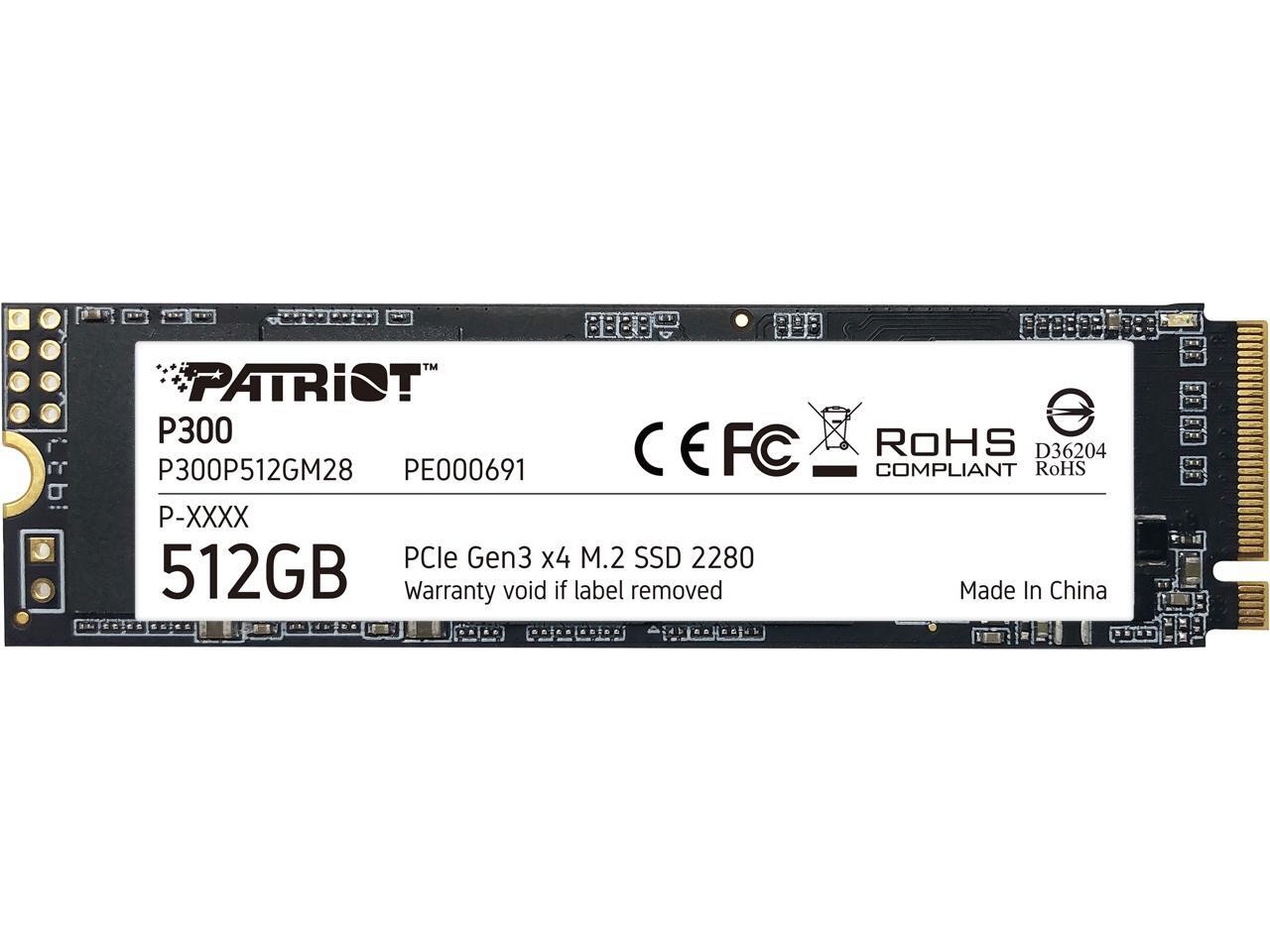 Patriot P300 M.2 2280 512GB PCIe Gen3 x4, NVMe 1.3 Internal Solid State Drive