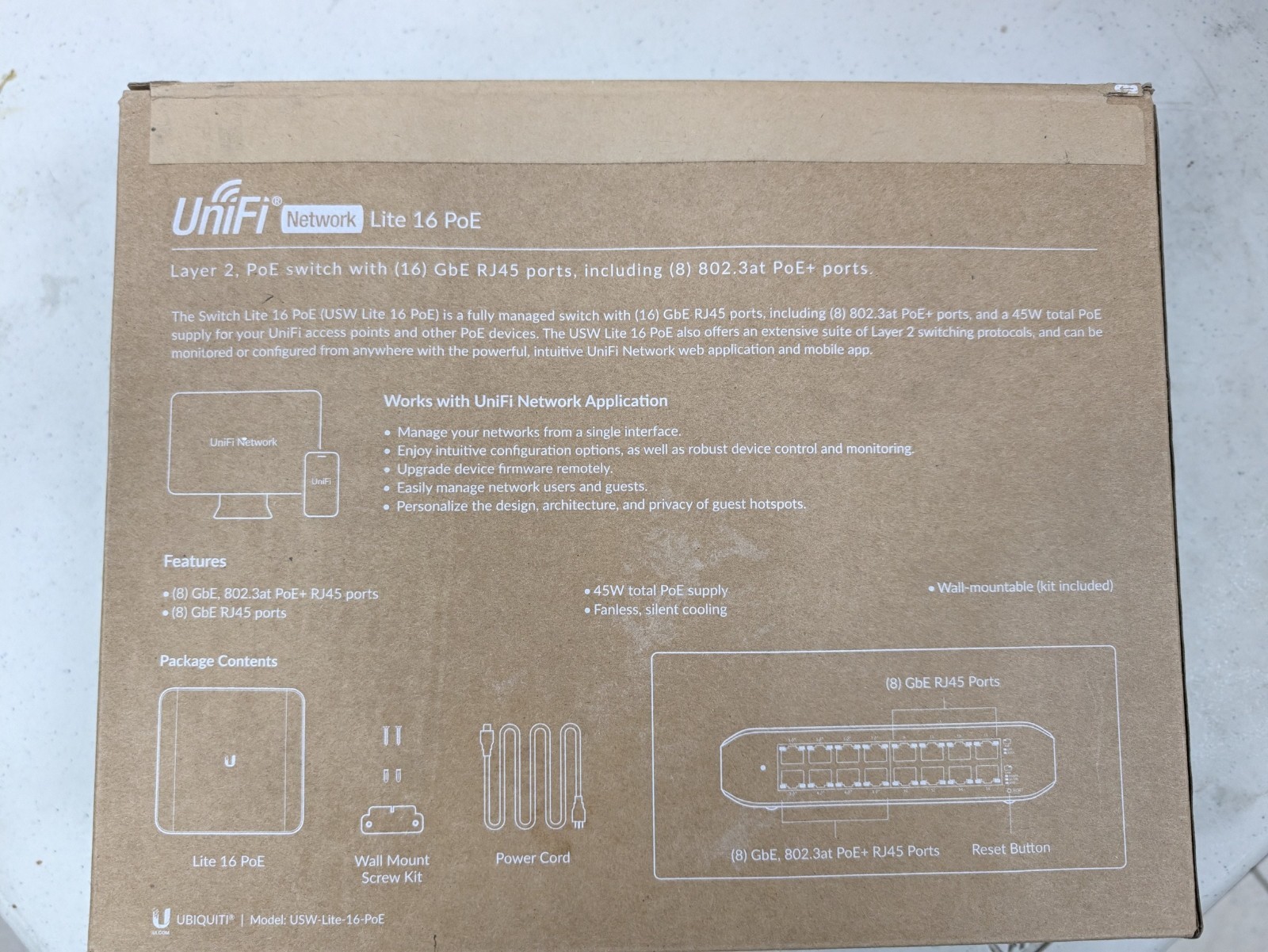 Ubiquiti UniFi Switch Lite 16 PoE USW-Lite-16-PoE 16-Port GbE PoE+ New Sealed