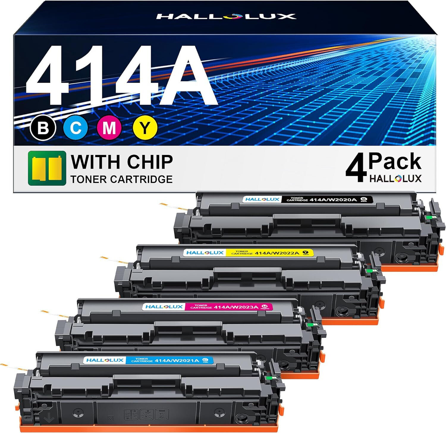 414A Toner Cartridges 4 Pack with Chip Replacement for HP 414A W2020A 414X Compa
