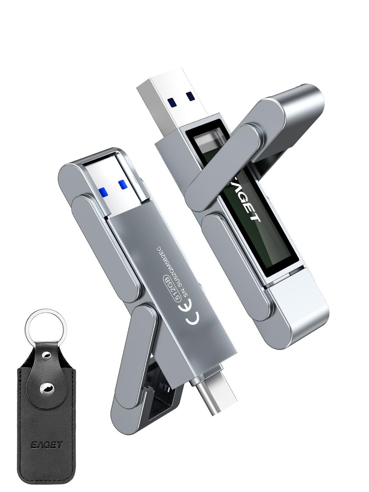 EAGET 512GB USB Flash Drive, USB-C Dual-Port Solid State Drive with USB 3.2, ...