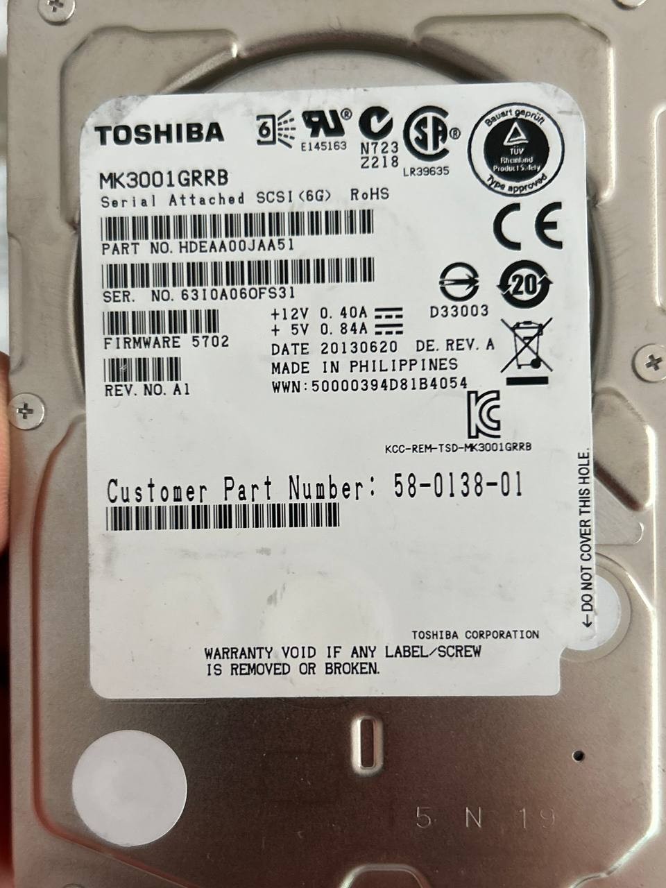 TOSHIBA Hard Drive 300GB 15K SAS 2.5in MK3001GRRB