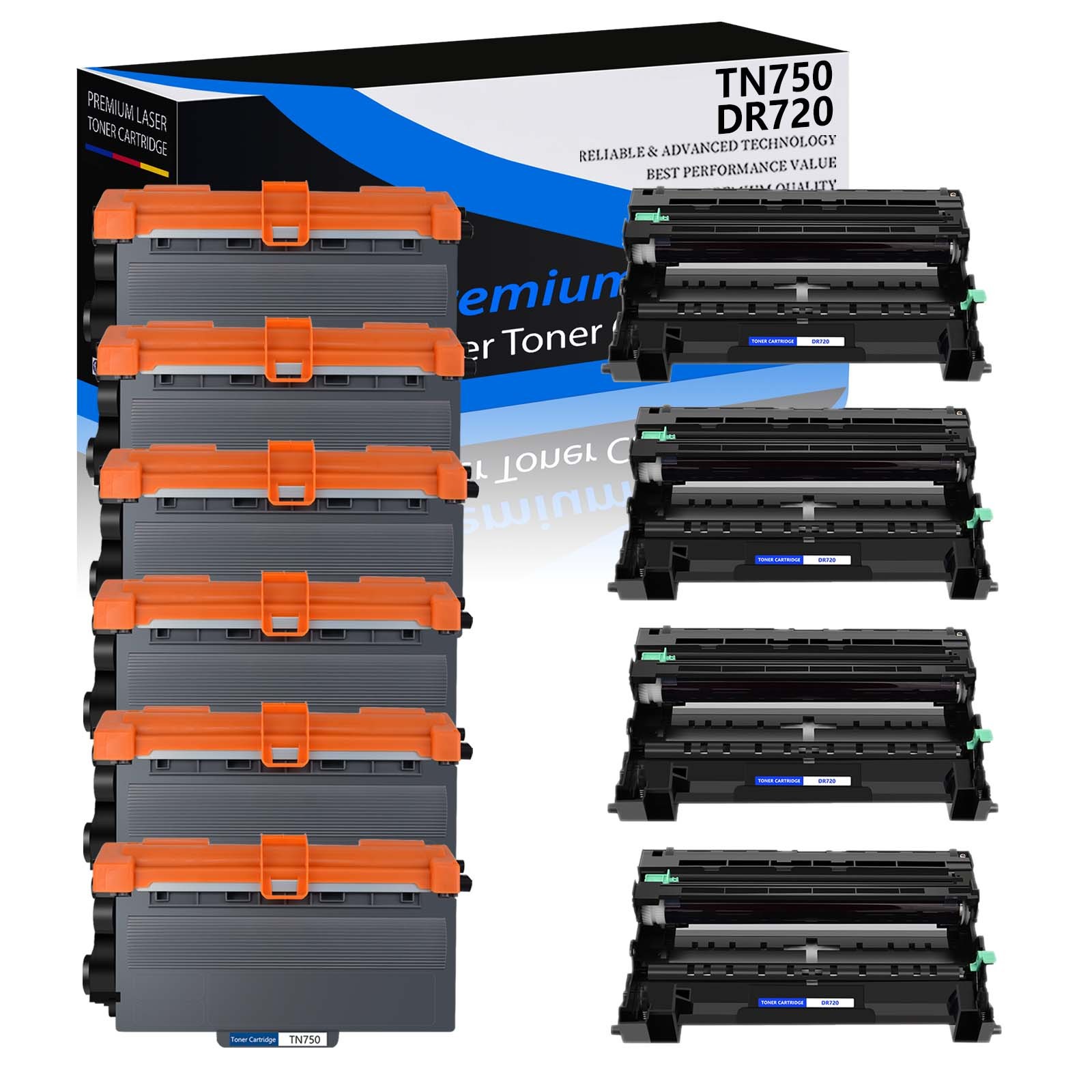for Brother 6PK TN750 High Yield Toner+4PK DR720 Drum Unit HL-6180DWT DCP-8150DN