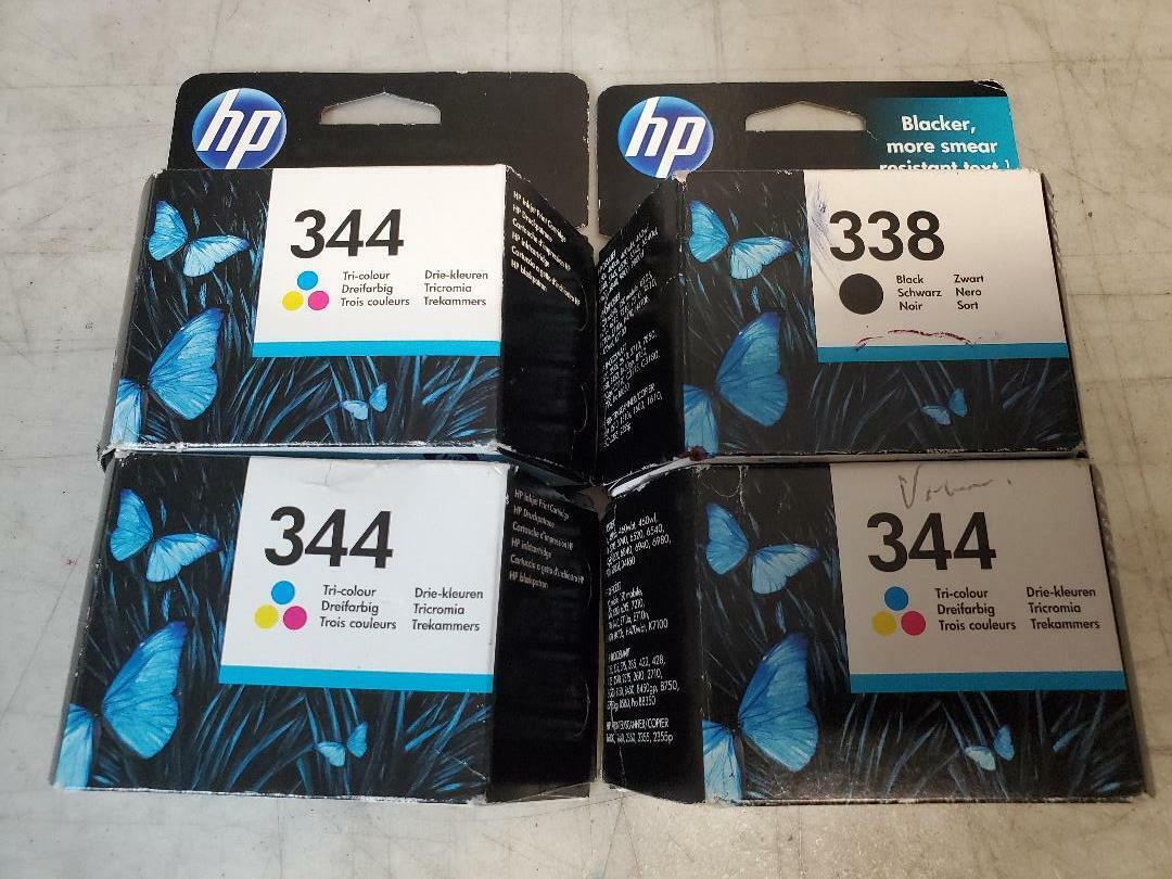 Set 4 Sealed Genuine HP 338 Black and HP 344 Color Inkjet Cartridges 2016 - 2019
