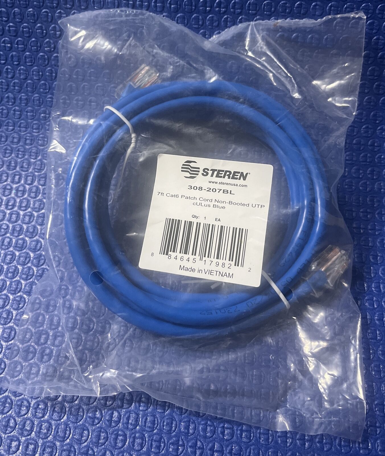 Steren 7ft Cat6 Patch Cord Non-Booted UTP cULus Blue