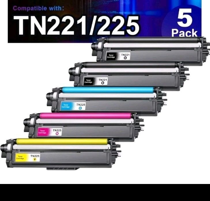 EZink Premium Toner Cartridge TN225 TN221 5 Pack (2) Black, Magenta, Yellow Cyan