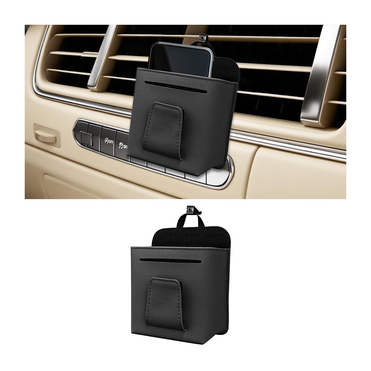 Car Vent Storage Bag, Leather Multifunctional Vehicle Outlet Hanging Pouch fo...