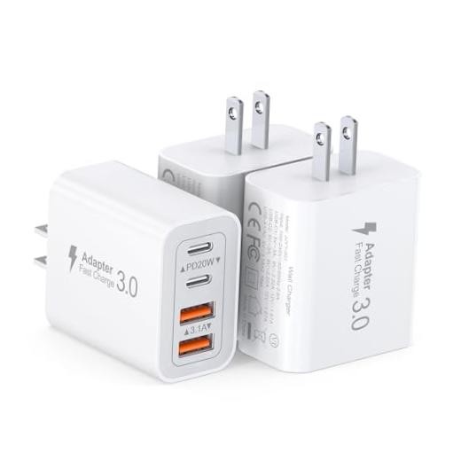 3 Pack Fast Charging Block, 40W 4-Port Charger Cube Power Brick 3 Pack White