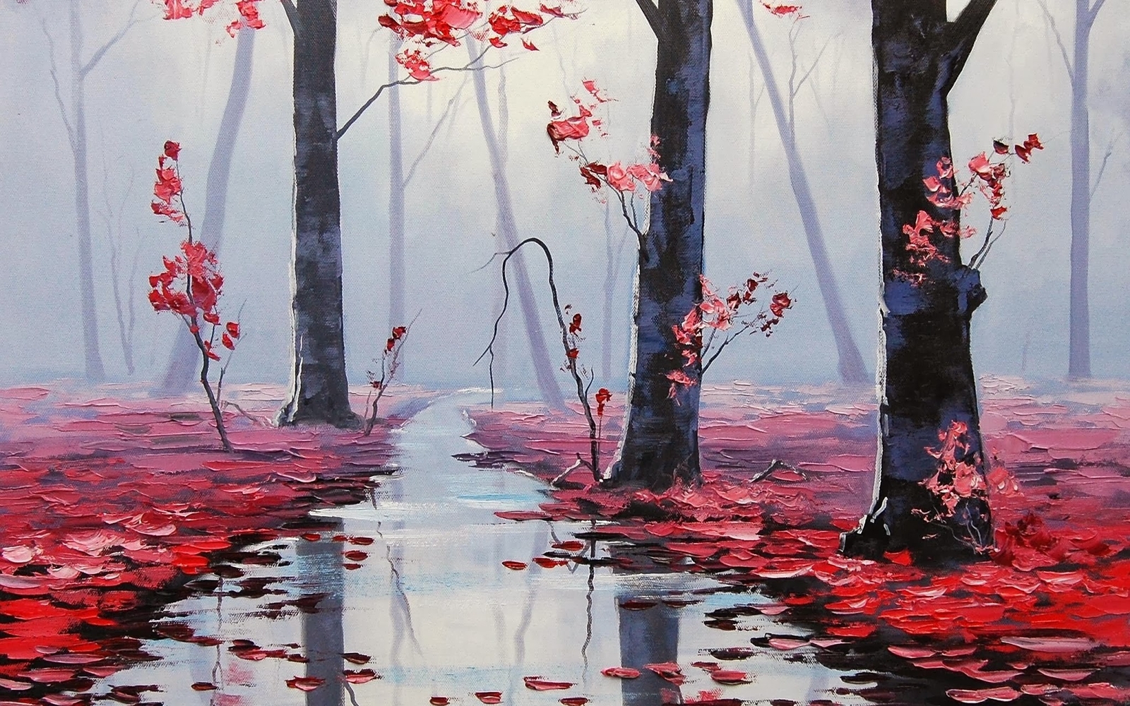 Landscape nature painting leaves mist trees graham Custom Gaming Mat Desk