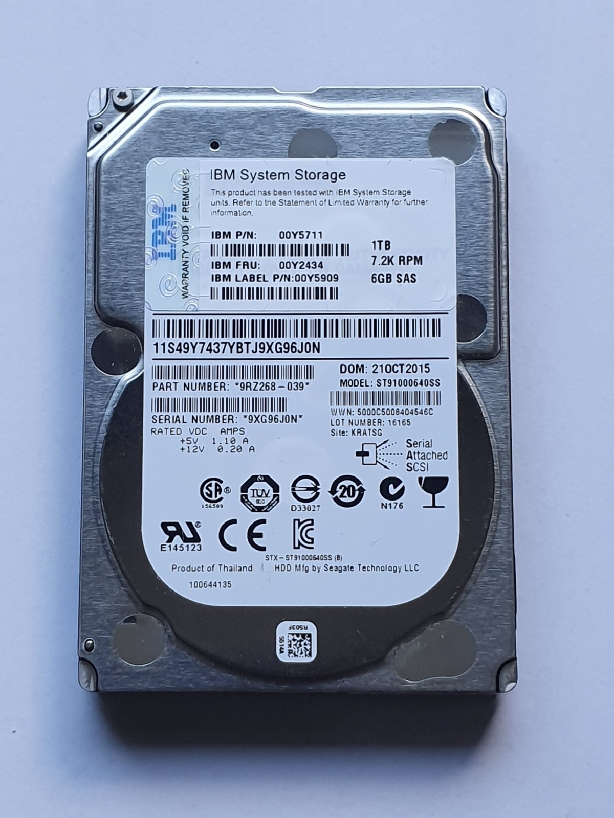 1TB SAS IBM Seagate ST91000640SS 7200rpm 6Gb/s 64MB HDD 2.5" Internal Hard Drive