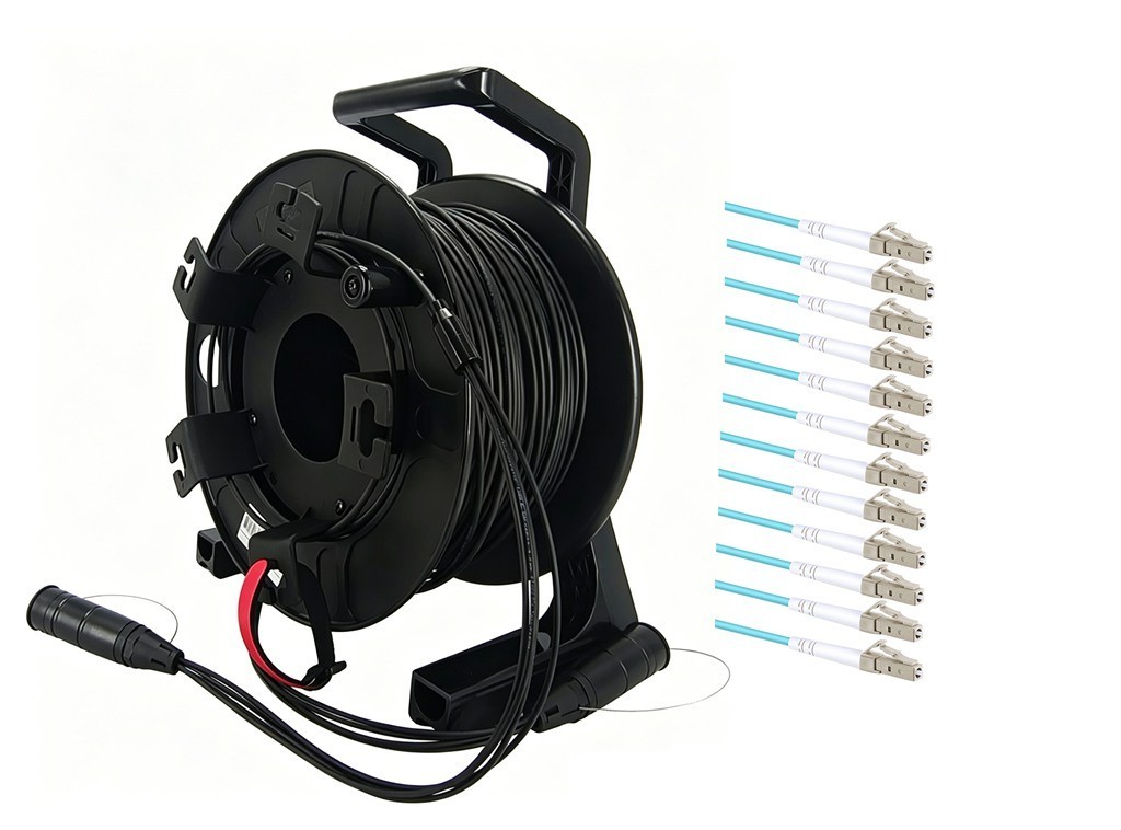 Armored Fiber Optic Cable LC to LC 12 Strands OM3 Multimode with Fiber Reel