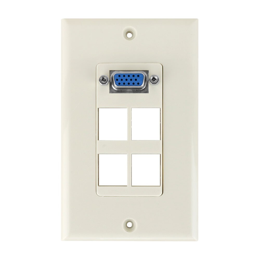 Construct Pro VGA Keystone Wall Plate (4 Ports, Light Almond)