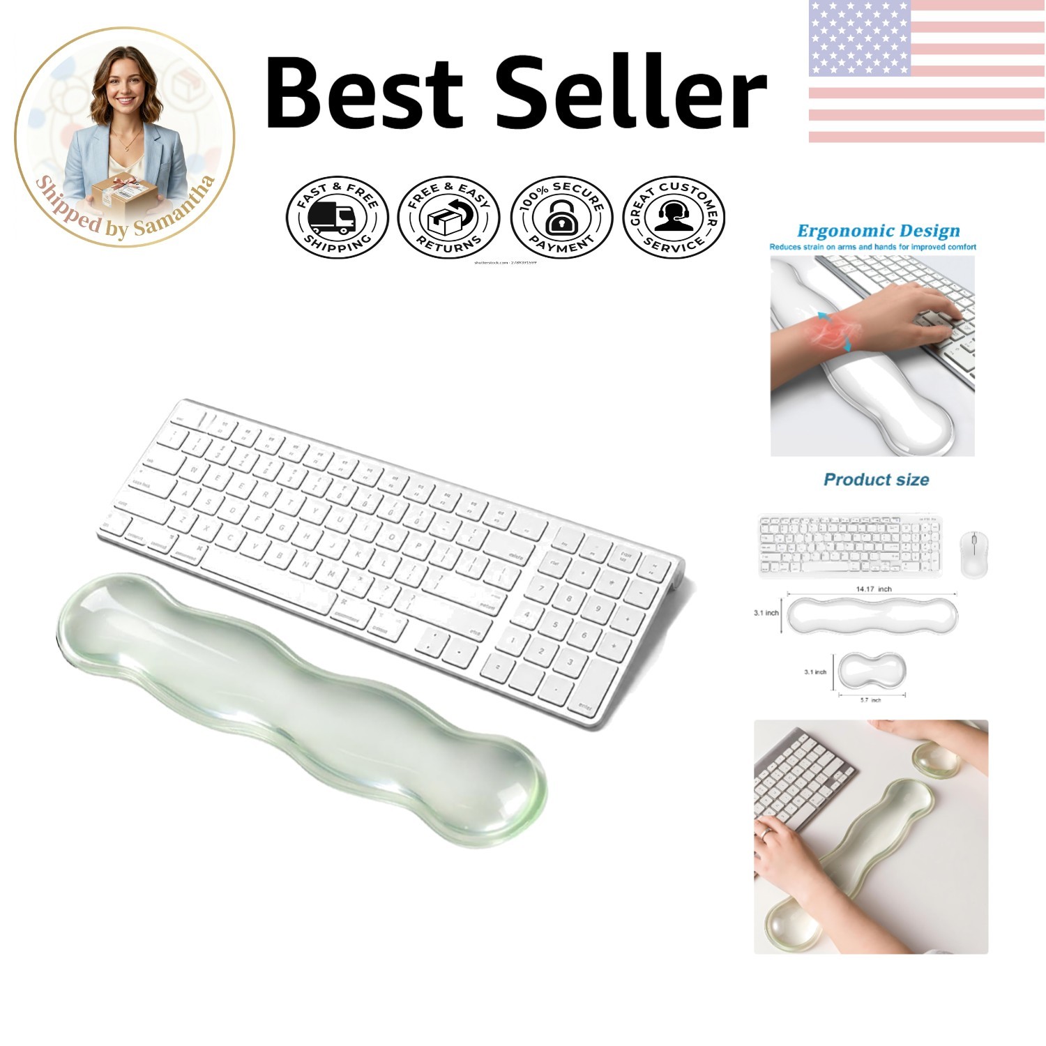 Stylish Transparent Green Gel Wrist Rest - Ergonomic Support for Laptops & PCs