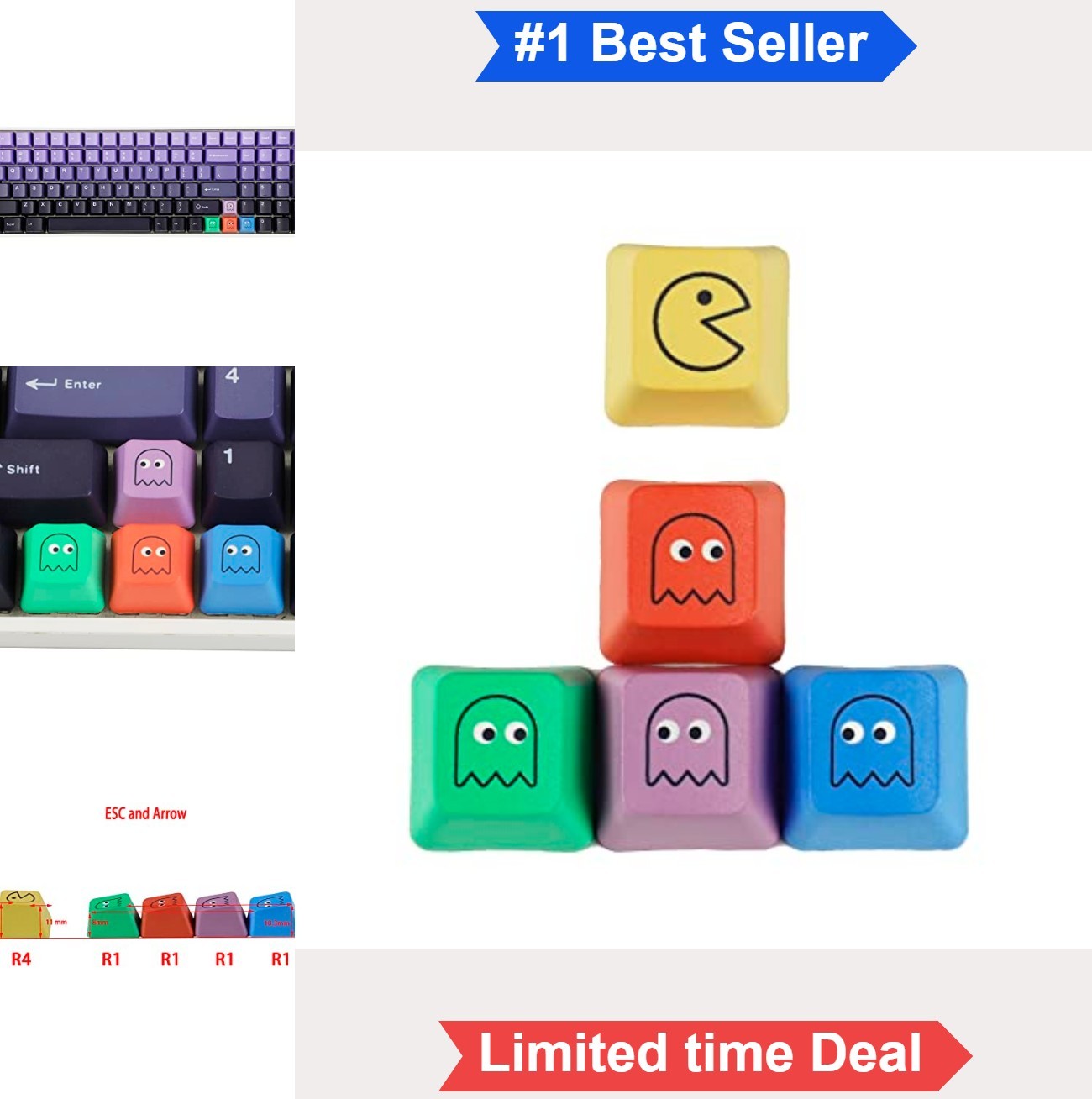 Pac-Man Keycaps 5 Pcs OEM Profile PBT 1.55mm Thick R1 R4 for MX Mechanical