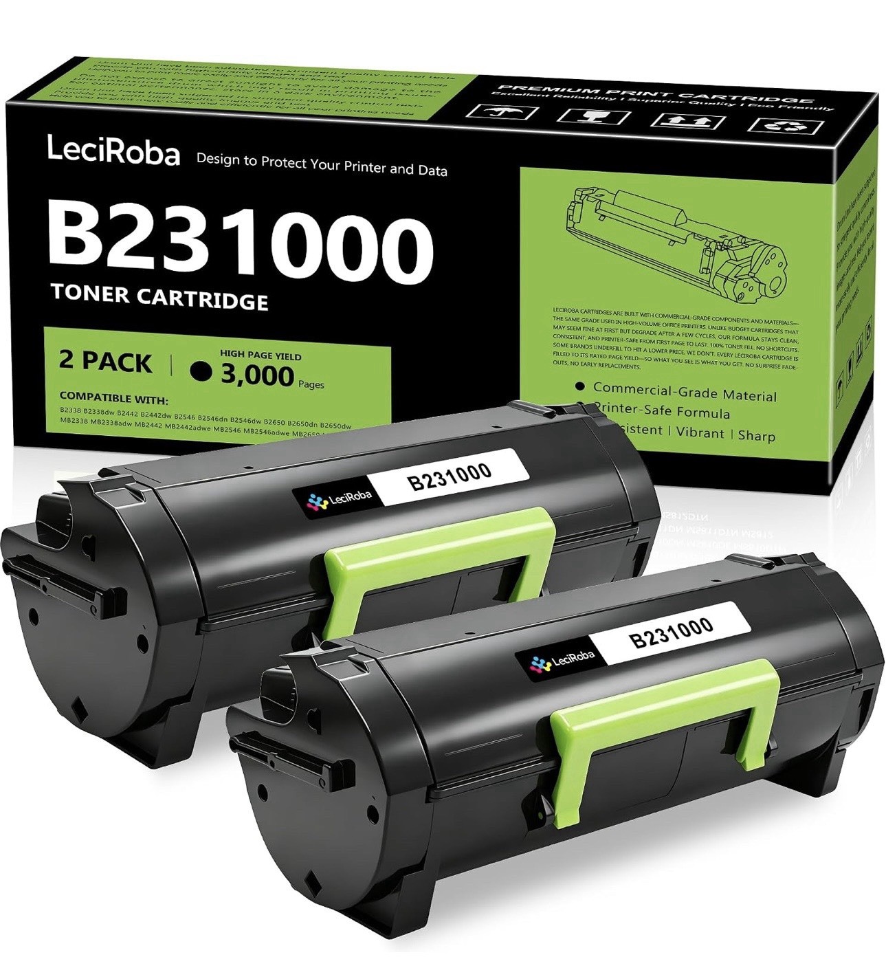 B231000 2 Pack Black Toner Cartridges Compatible with Lexmark Printers