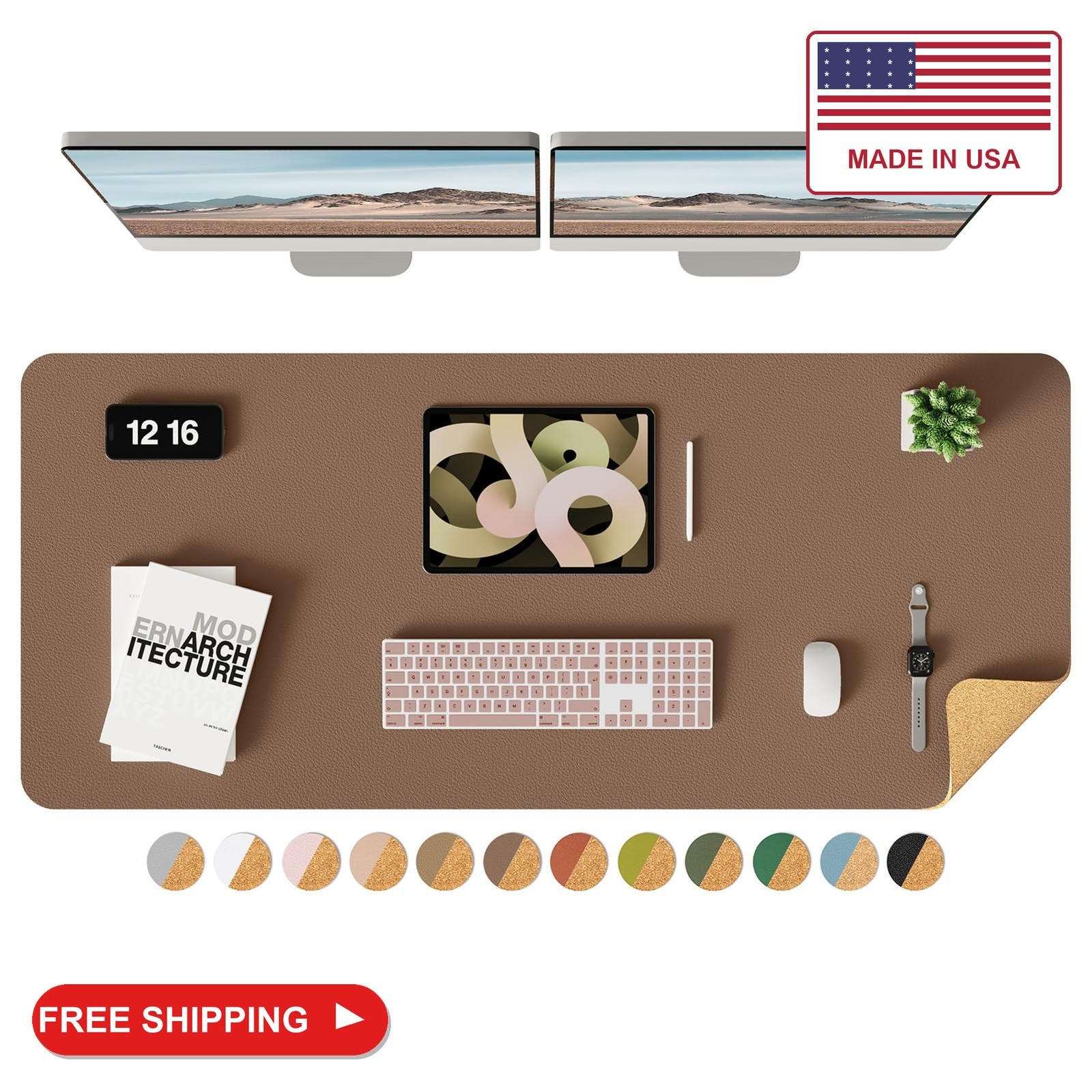 YSAGi Eco Cork Desk Pad, 47" x 17" Leather Desk Mat, Double-Sided Desk Pad Prote