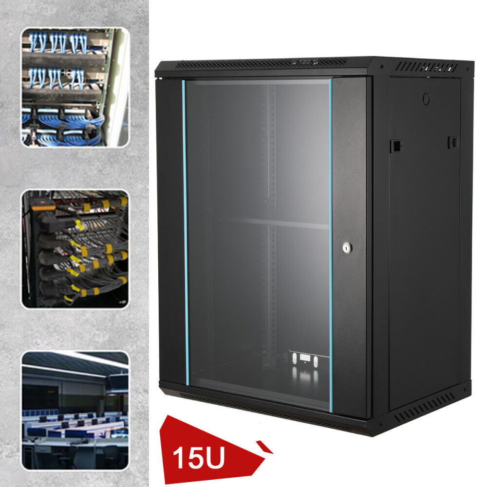 15U IT Wall Server Rack Data Network Cabinet Locking Lock & Key 600 x450 x720mm