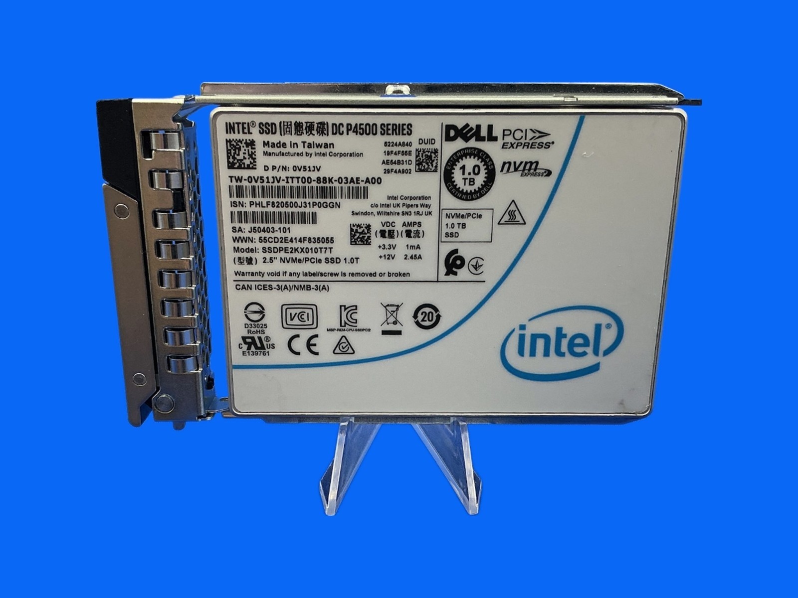 V51JV Dell Intel DC P4500 Series 1TB NVME PCIe 2.5'' SSD 0V51JV SSDPE2KX010T7T