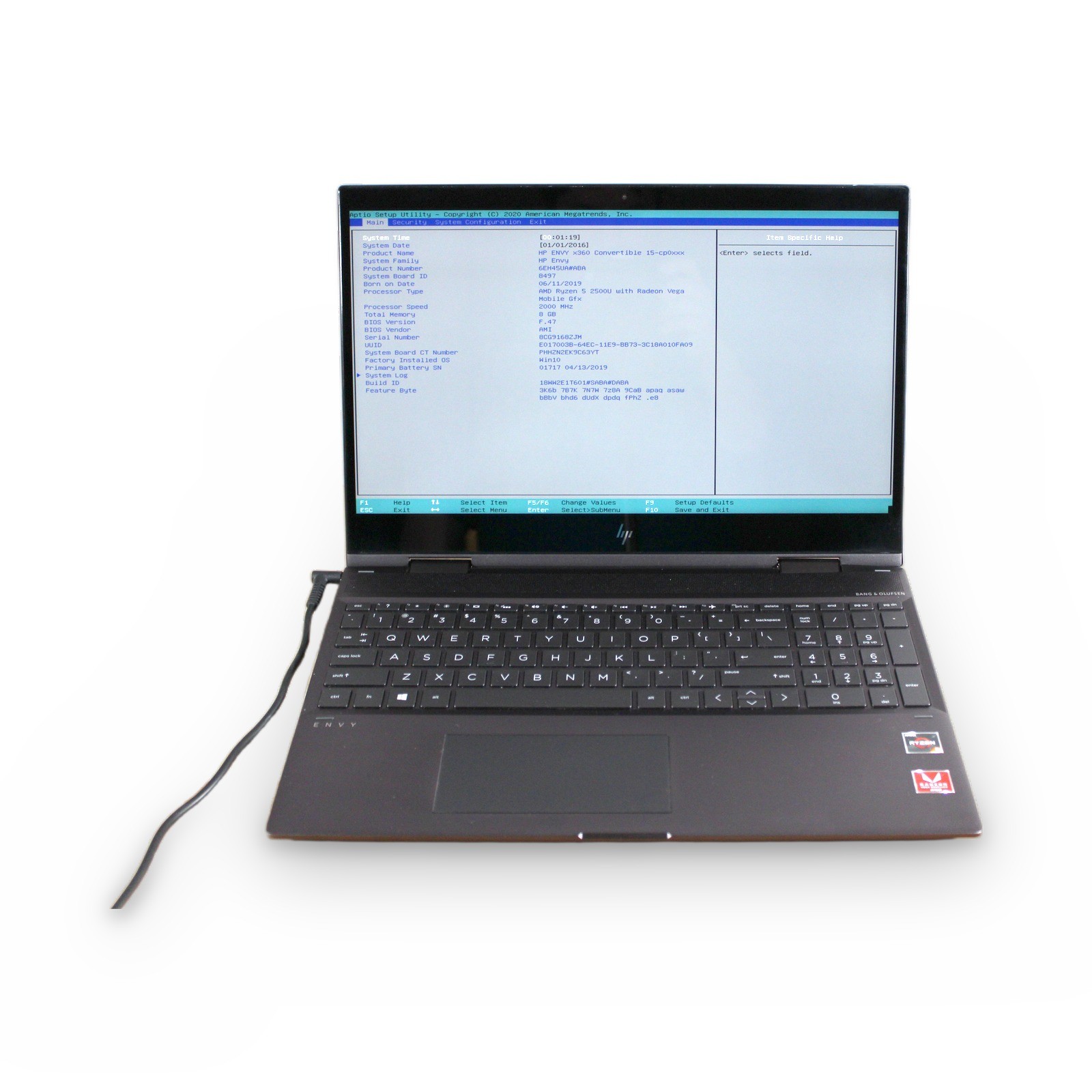 HP ENVY x360 15.6in Ryzen 5 2500U 8GB 256GB SSD FHD Grade B No OS Power Cord