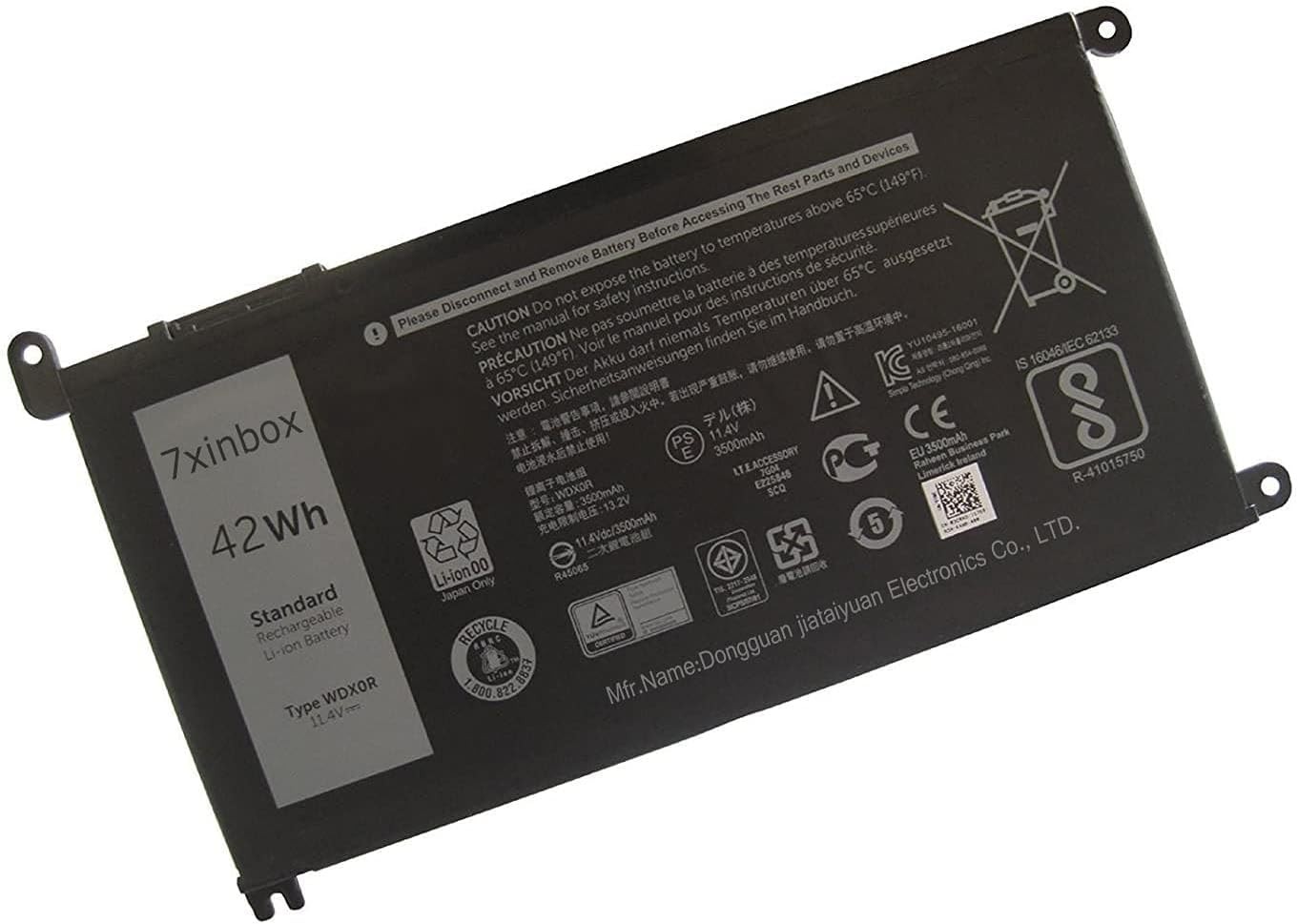 11.4V 42Wh WDX0R 3CRH3 T2JX4 FC92N CYMGM Replacemnt Laptop Battery for Dell