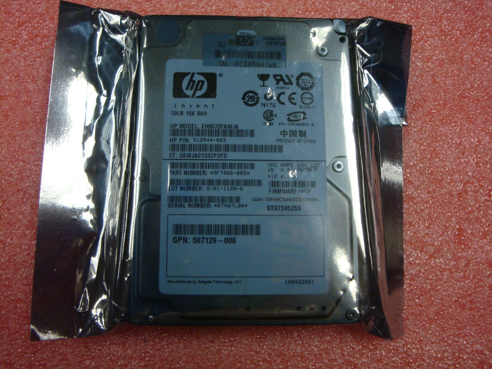  HP EH0072FAWJA 72GB HDD DP 15K SAS 2.5" W/TRAY GPN 507129-007
