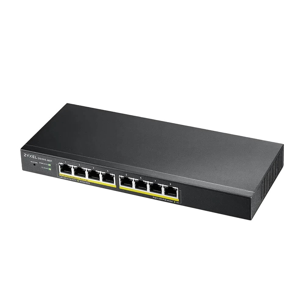 Zyxel GS1915-8EP 8-port GbE Smart Managed PoE Switch Black Power Cord