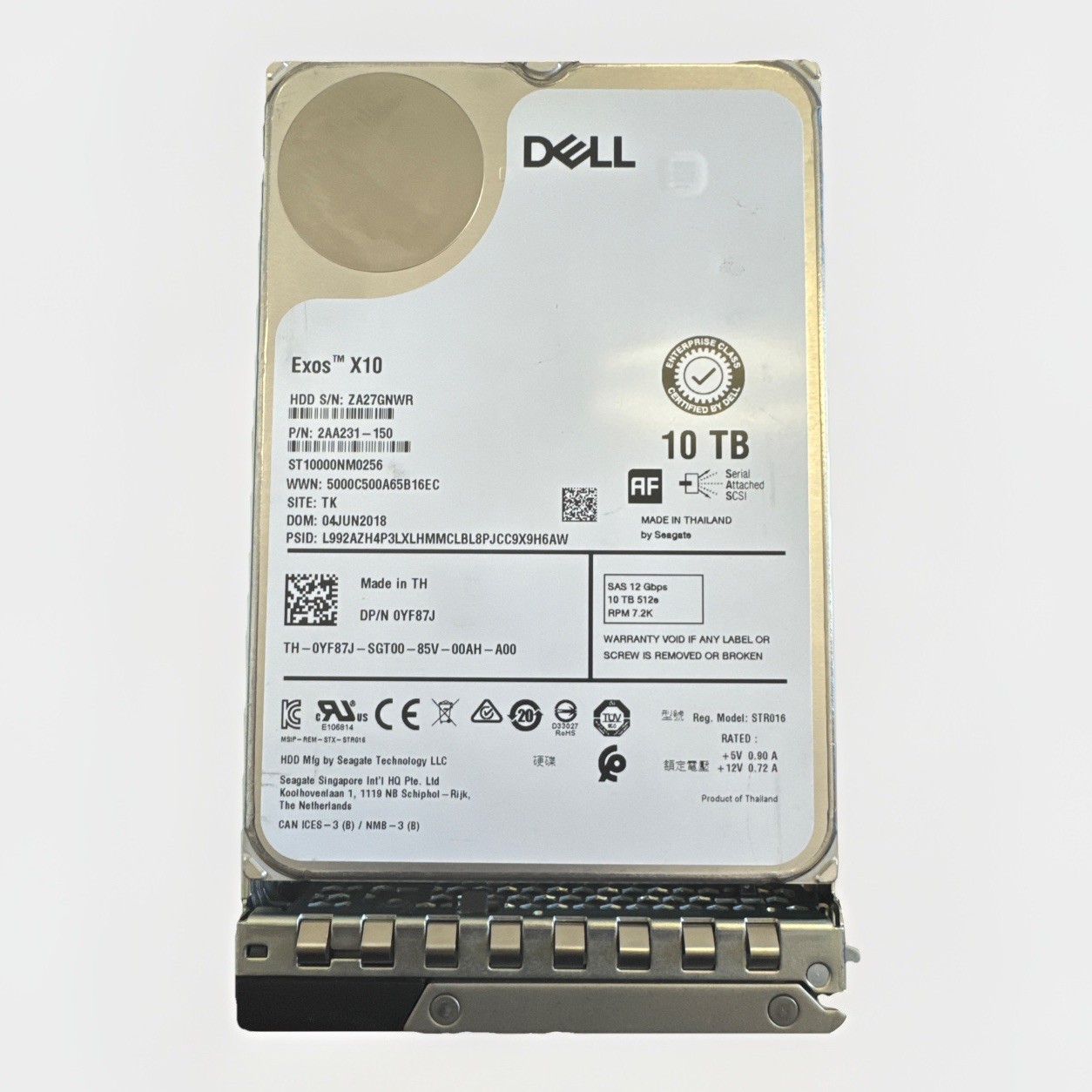 YF87J DELL 10TB 7.2k 12Gb/s NL SAS 3.5in 512e HDD 0YF87J ST10000NM0256