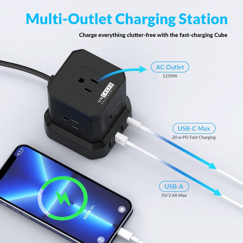 BLACK - UNCAGED ERGONOMICS CUBE SURGE PROTECTOR POWER STRIP WITH USB PORTS