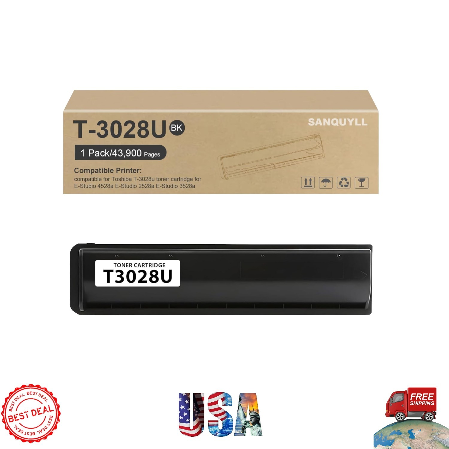 Compatible T-3028U Toner Cartridge for Toshiba E-Studio Printers - 1 Pack