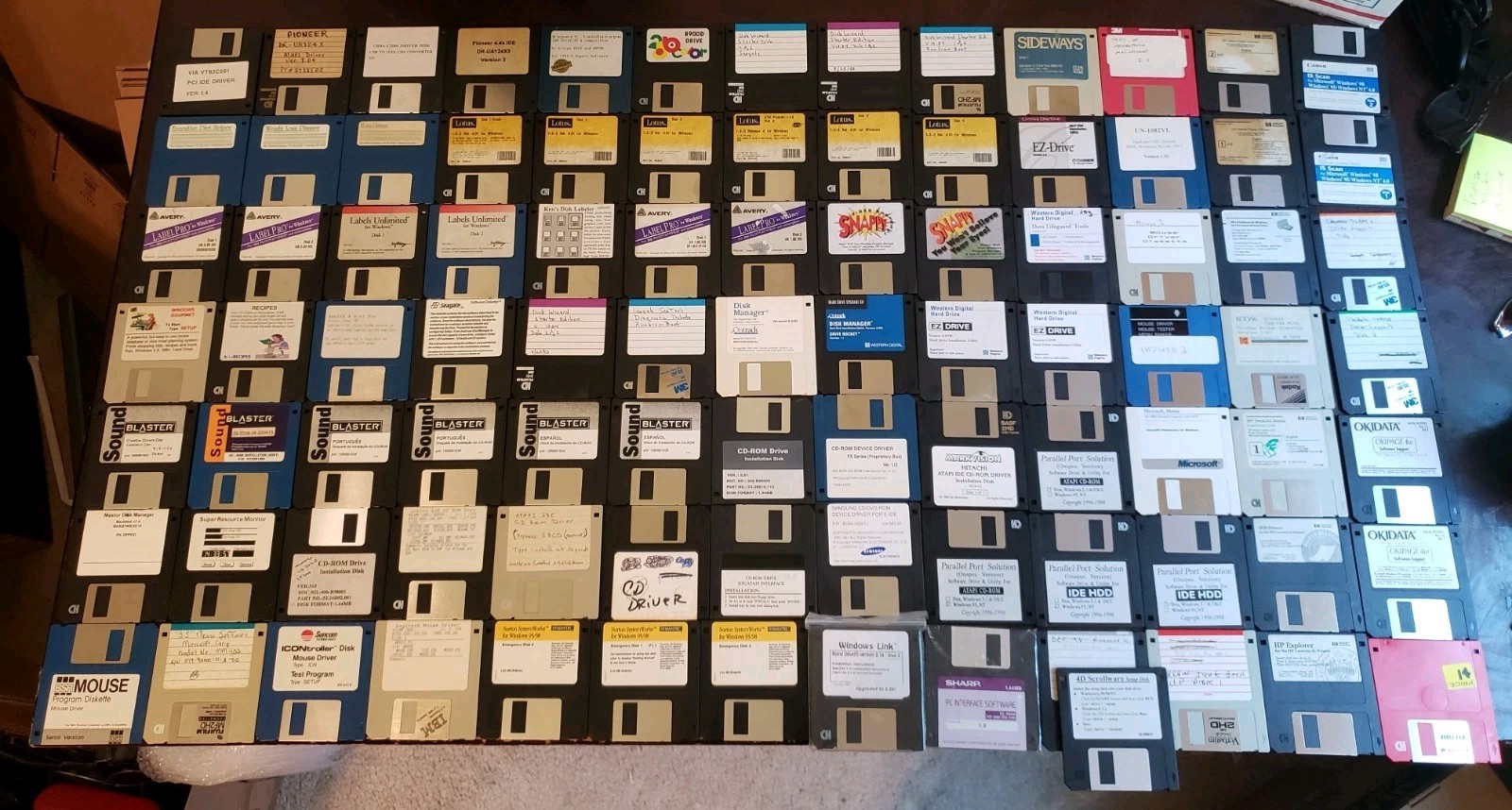 Lot Of 92 Vintage Used Diskettes Disks Discs 3.5" Labels Cd-ide Norton Lotus 123
