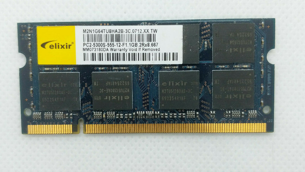 Elixir 1GB PC2-5300S DDR2 SO-DIMM M2N1G64TU8HA2B-3C 667Mhz LAPTOP MEMORY