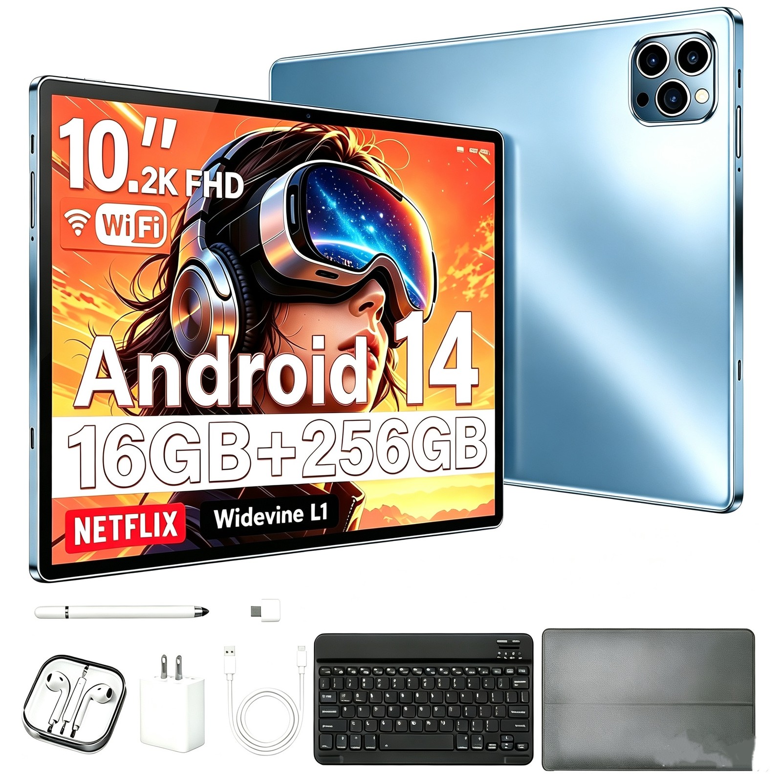 Android 10 Inch Tablet Android 14 With SIM Card Slots 16GB+256GB Dual Camera