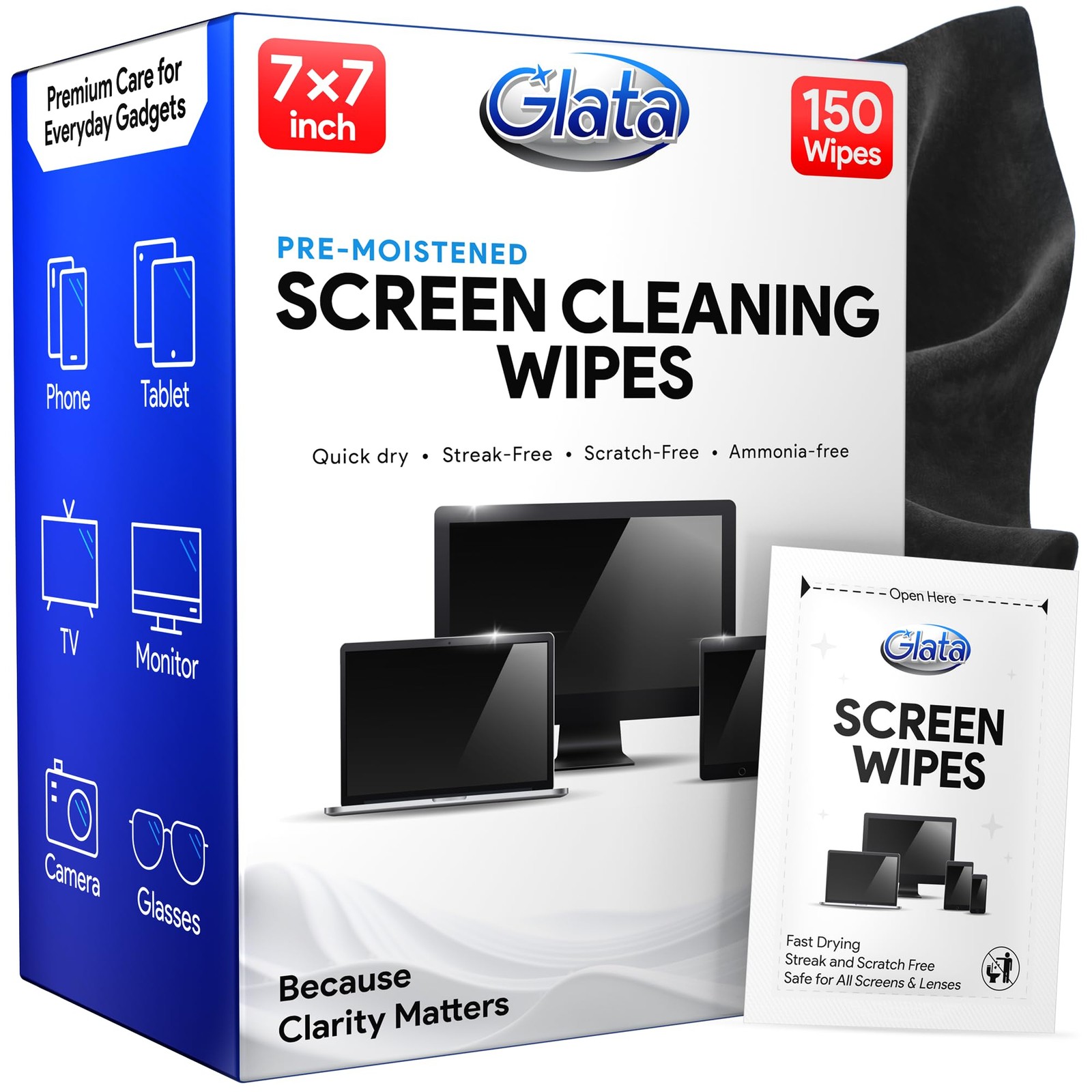 Screen Wipes (150 Pack) - 7"x7" Large Electronic Wipes, Computer Screen Clean...