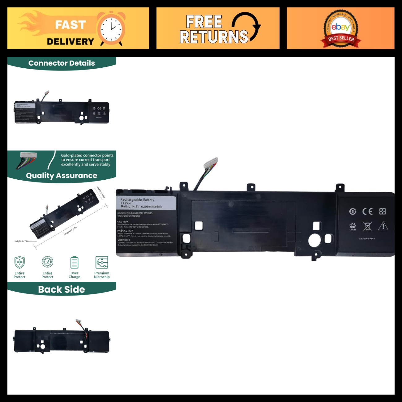 High-Capacity 14.8V 92Wh Laptop Battery Replacement for Alienware 15 R1 R2 1718