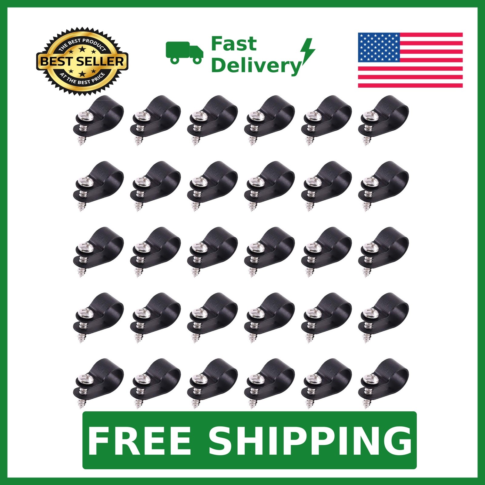 Swpeet 60 Pack Black 1/2 Inch Nylon Plastic R-Type Cable Clips Clamp Kit, Nyl...