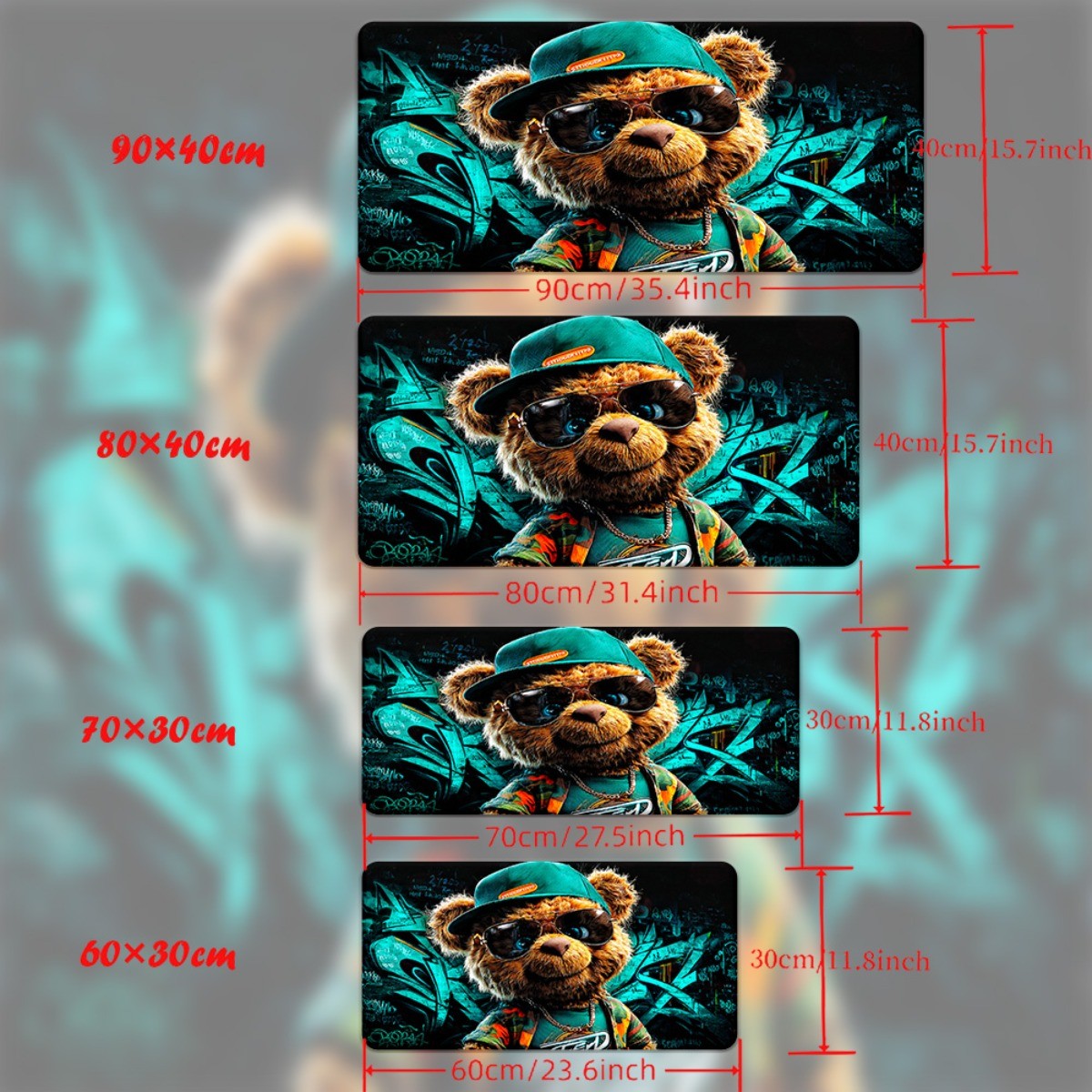1pc of Graffiti Teddy Bear Mouse Pad, Gaming Keyboard Additions Mouse Mat, Off