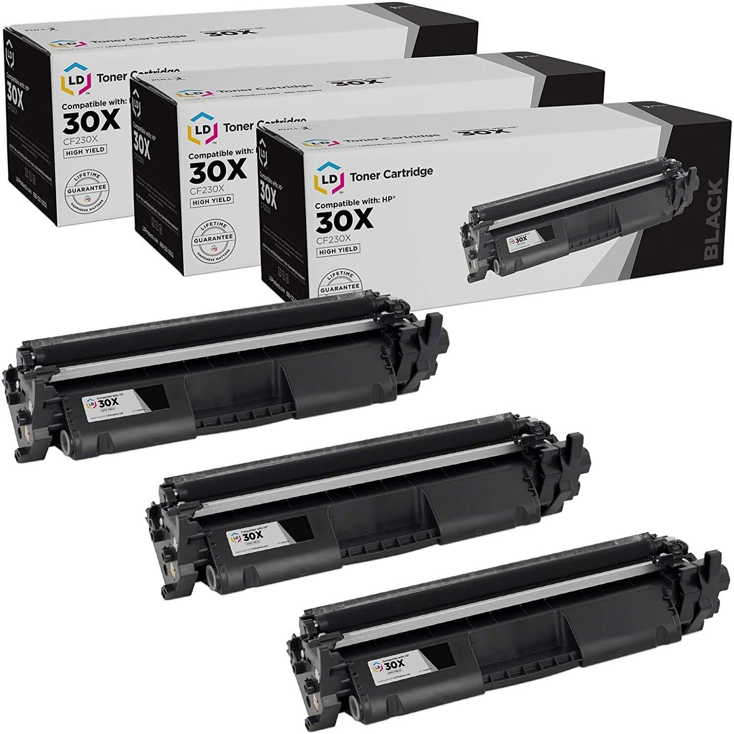 LD 3pk Comp Black Cartridge w Chip for HP Toner 30X CF230X LaserJet M203d M227