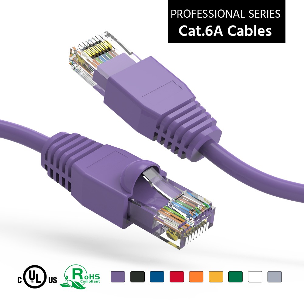 10 Pack of 75Ft CAT6A UTP Ethernet Network Booted Cable 35-100 Feet Purple