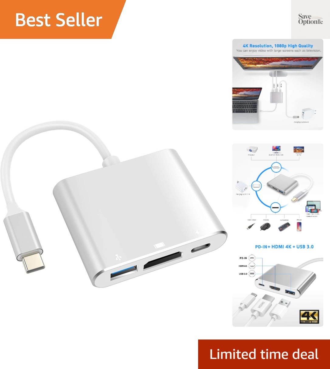 Plug & Play USB C to 4K HDTV Adapter - Compatible with Laptops & Phones