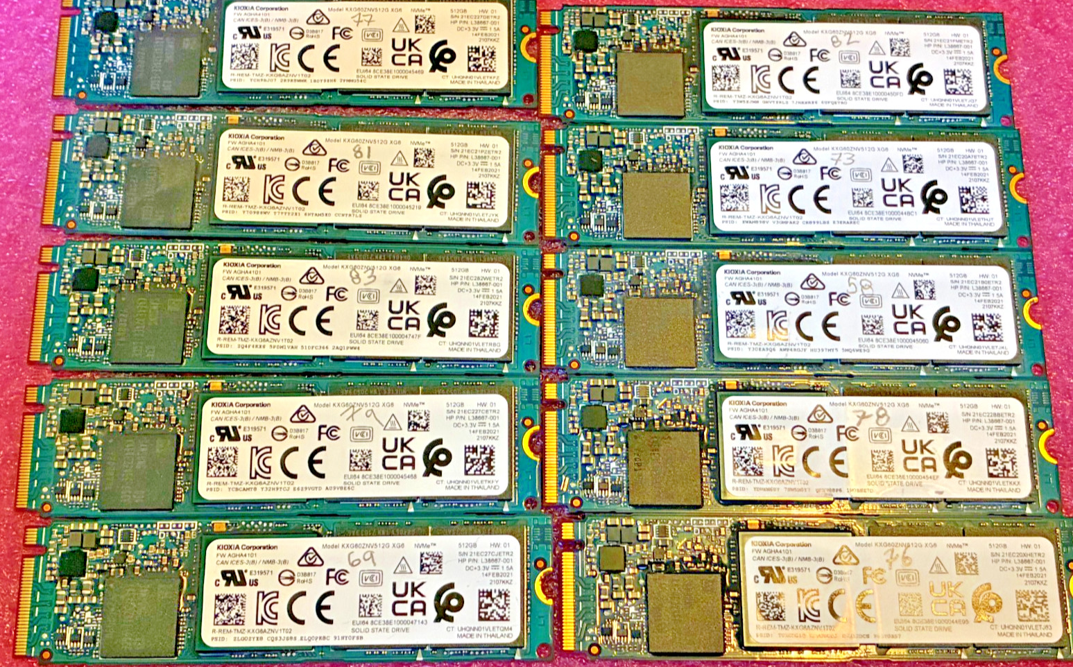 LOT of 10 - KIOXIA XG6 512GB M.2 2280 PCIe Gen3x4 NVMe SSD KXG60ZNV512G