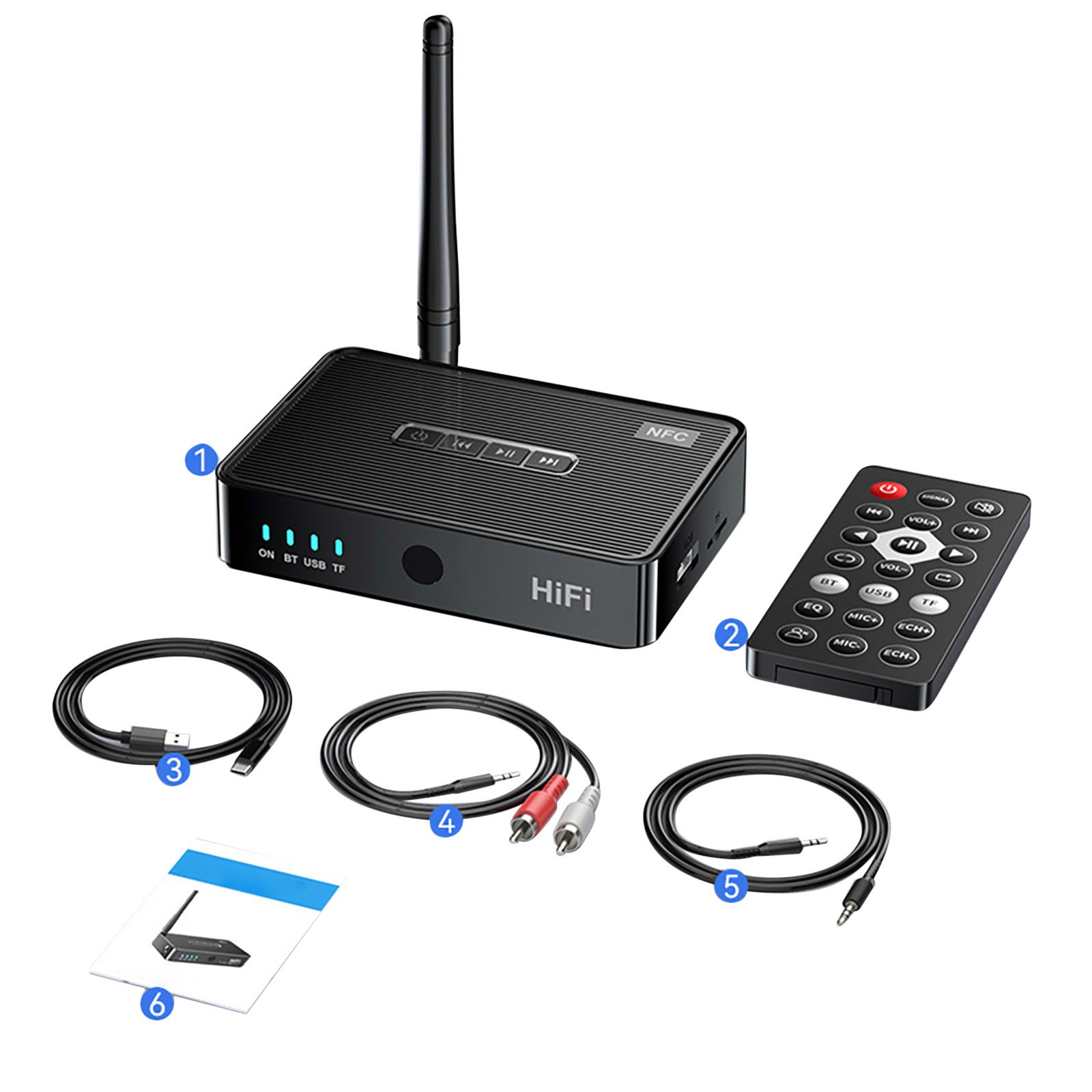 3in1 Bluetooth 5.1 Receiver Wireless NFC to RCA Stereo Audio Amplifier Adapter C