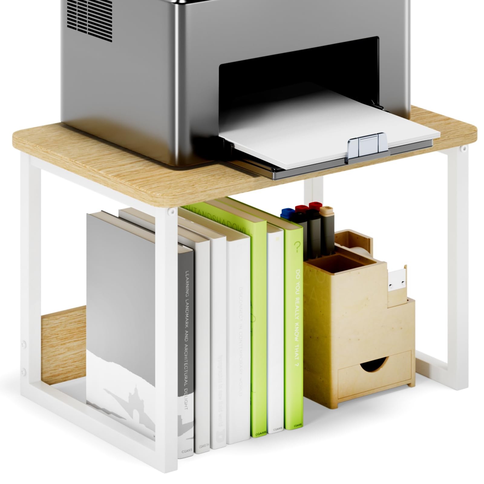 Printer Stand With Storage Desktop Heavy Duty Riser Under Desk Table Maple
