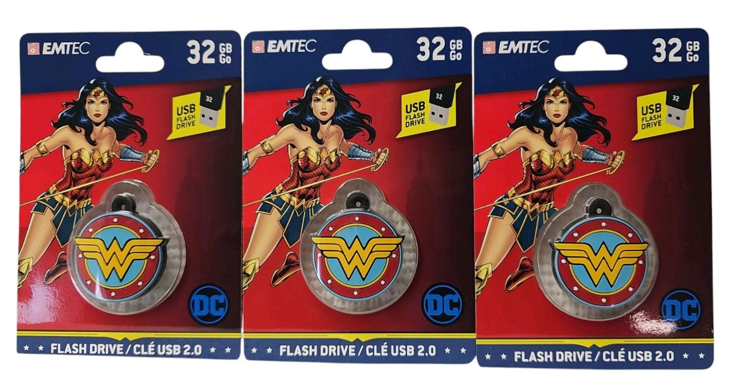 Lot of 3 Emtec DC Comics Wonder Woman 32GB 2.0 USB Flash Drive New