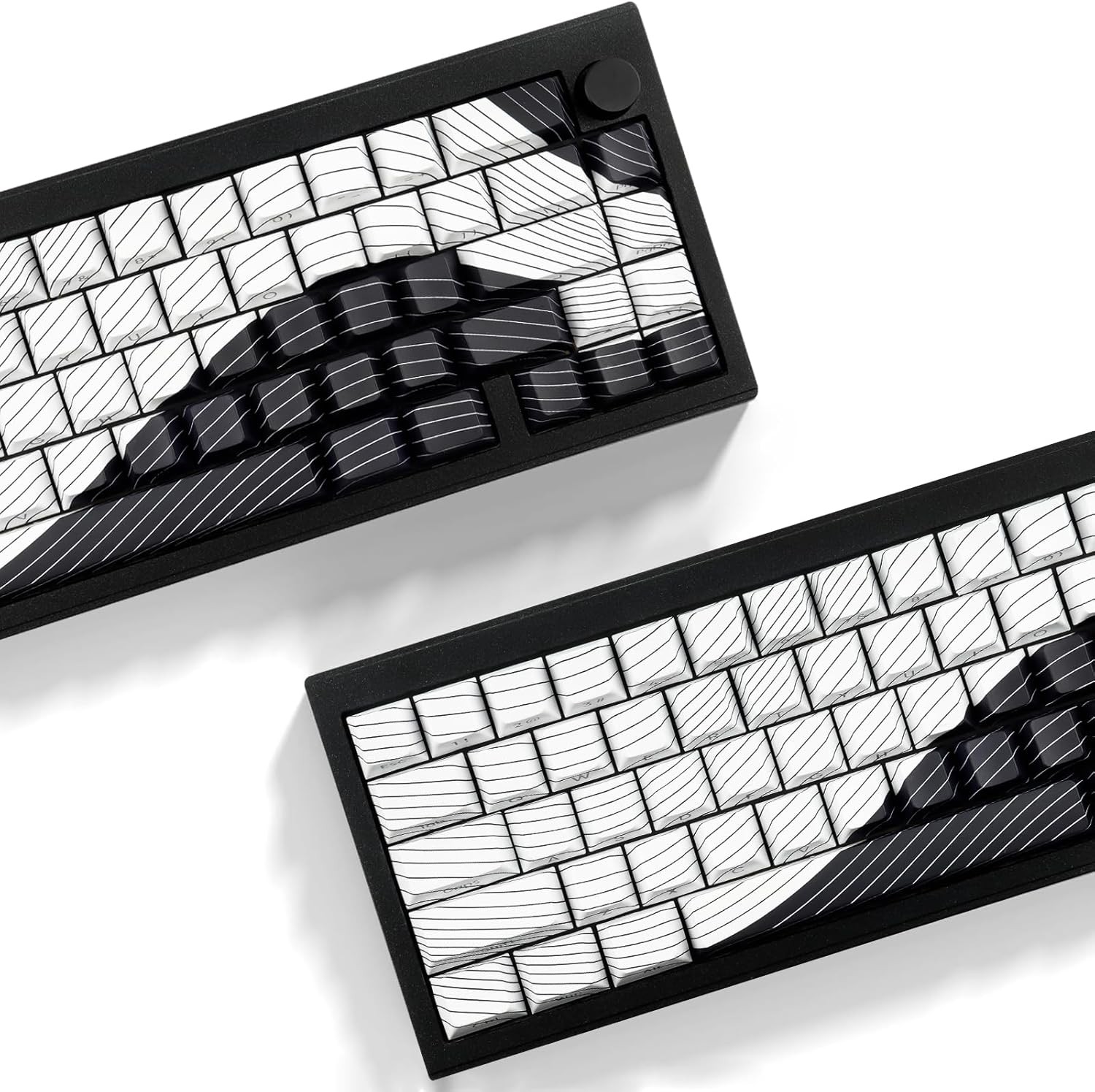 Tsungup PBT Keycaps,White & Black Topographic 128 Keys Shine Black&amp;White 